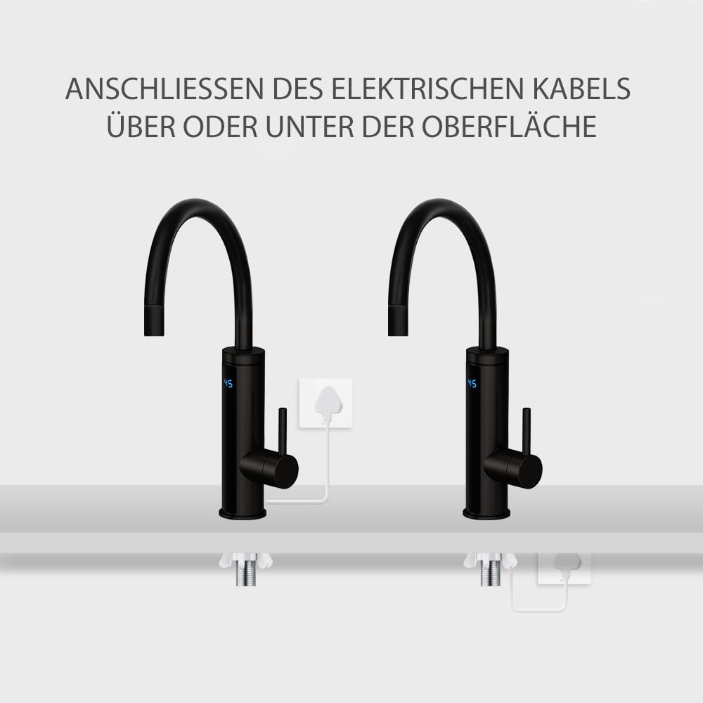 HOGART Elektrische Wasserhahn mit Durchlauferhitzer 230v für Küche, Garten, Bad, Wohnwagen, Camping, 2 Aufsätze, Smart Heater, Armatur mit Sofortiger Warmwasserbereiter, Warmwasserhahn, Wasserboiler