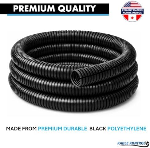 Kable Kontrol Split Wire Loom Tubing 5/8” Inch 100 Ft Long - Black Wire Conduit Cover for Cords - Corrugated Tubing and Protector for Automotive Wires – Durable Polyethylene - 3