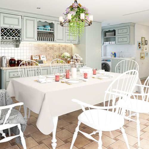 homing Square Vinyl Tablecloth, Waterproof Spillproof Plastic Flannel Backed Table Cloth, Wipe Clean Table Cover for Dining, Buffet Parties and Camping (Beige, 54" x 54") by homing - Image 2