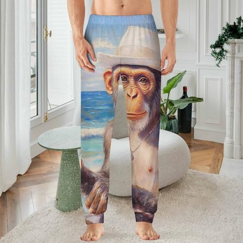 Hawaii Monkey Beach Holiday Comfortable Mens Pajama Pants Soft Breathable Long Bottoms Sleep Pants2