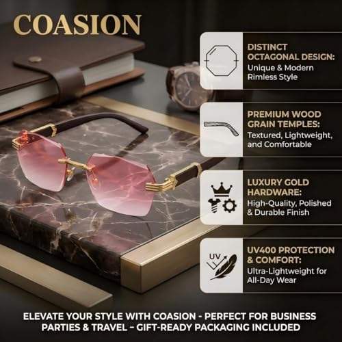 Image of COASION Fashion Rimless Frameless Sunglasses for Women Men Y2k Retro Sun Glasses Square Tinted Glasses