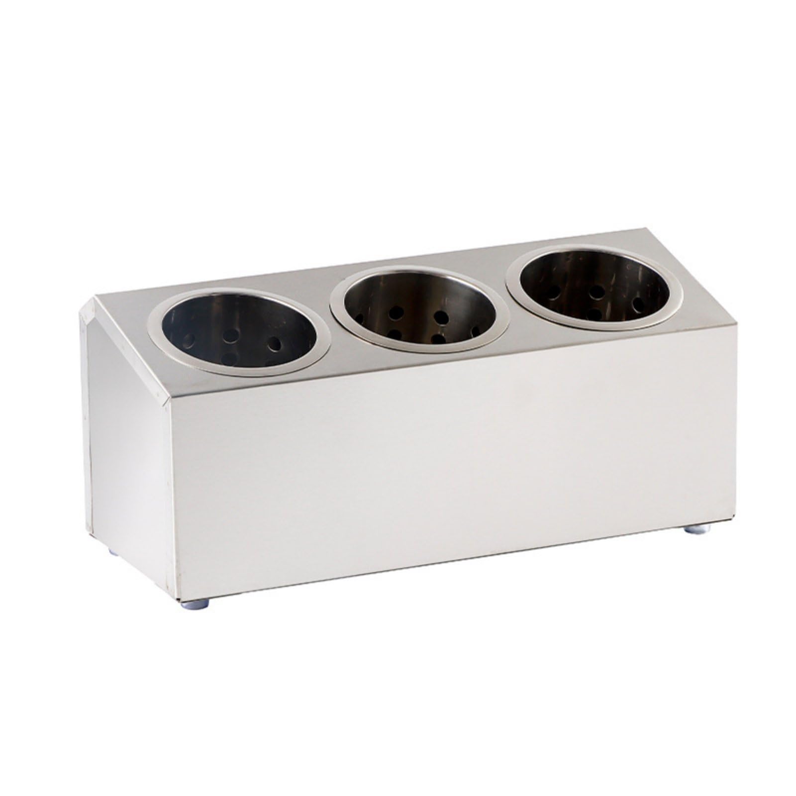 Qianly Soporte de Cubiertos con Drenaje de Acero Inoxidable Compacto para Restaurantes, Organizador De Utensilios De Acero Inoxidable, 3 Compartimentos Individuales, 385x156x175 MM
