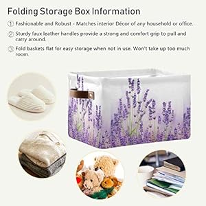 Lavender Flowers Storage Basket Bin, Large Cube Storage Box Canvas Collapsible Storage Organizer for Home Office Closet - 15 L x 11 W x 9.5 H Lavender Flowers Storage Basket Bin Large Cube Storage Box Canvas Collapsible Storage Organizer for Home Office Closet 15 L x 11 W x 95 H