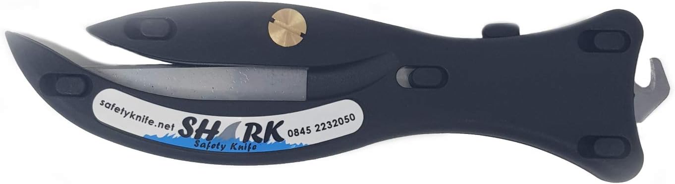 Shark Enclosed Blade Safety Box Cutter with Retractable Hook - (Black)