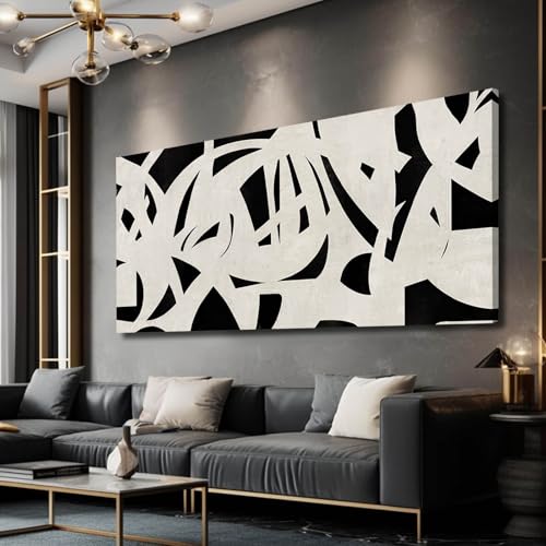 Image of Black and White Abstract Wall Art Mid Century Wall Decor Geometric Art Posters Large Framed Wall Prints for Living Room Bedroom 29x58 Inch
