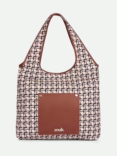 Image of ZOUK Printed Sora Tote Bag | Handcrafted Rollable Women's Tote | Vegan Leather & Canvas Lightweight Shoulder Bag for Daily Use