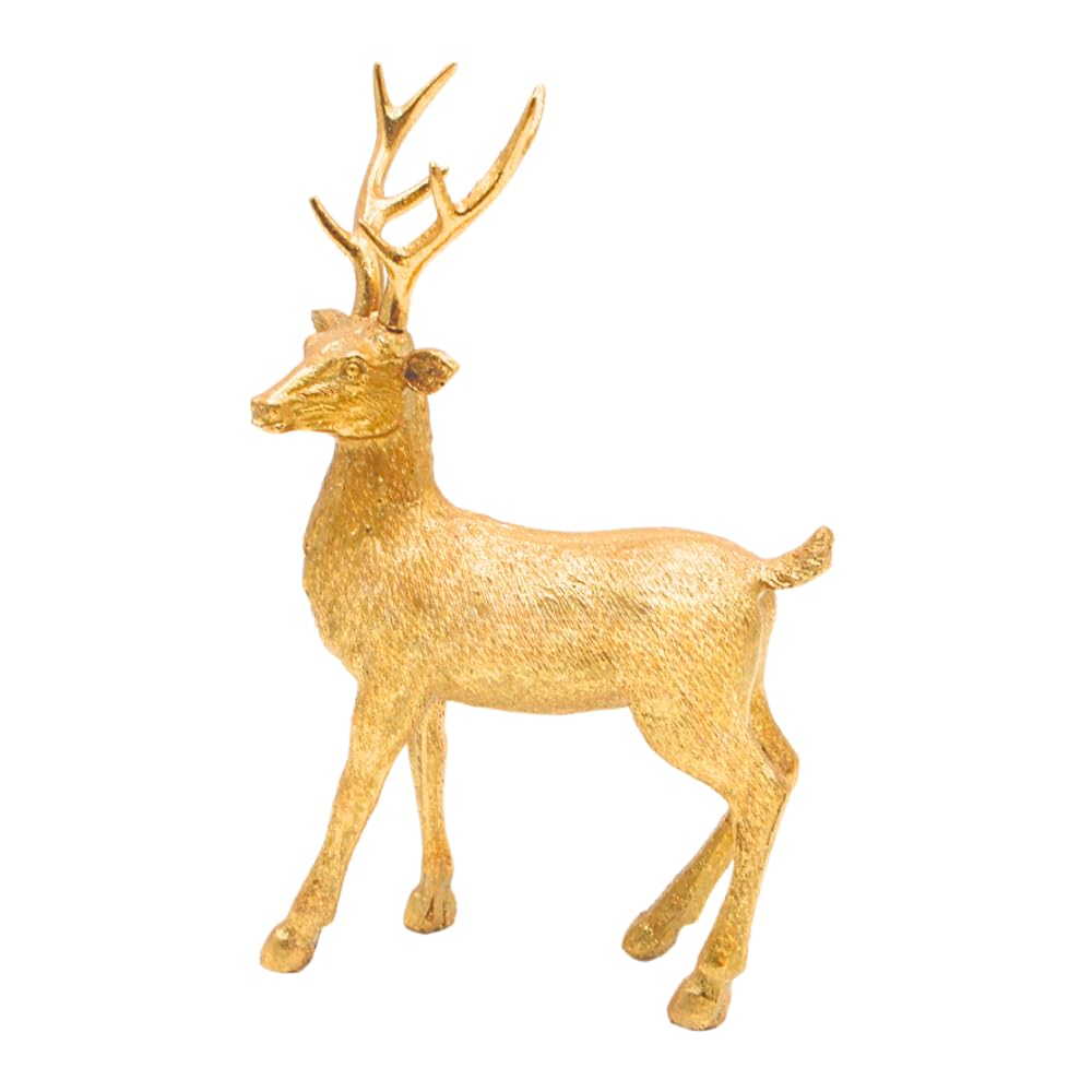 Dekohelden24 Ceramic Decorative Figurine, Modern Decorative Statue, Country House Sculpture as Deer in Gold Glitter, Standing - Image 2