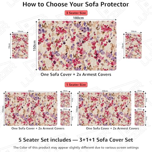 Image of Lukzer 5 Seater Sofa Cover Quilted Reversible WaveEdge Ultrasonic Cut Sofa Mat with Back and Hand Rest Covers - Royal Petals | Washable 3+1+1 Seat Sofa Throw for Modern Living Room /SC-219-05WB