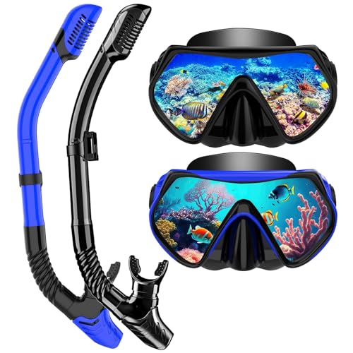 Snorkeling Gear for Adults, Dry-Top Snorkel Set Scuba Diving mask,