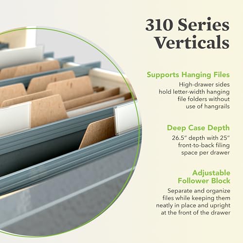 Image of HON 5 Drawer Vertical File Cabinet with Lock, Metal Filing Cabinets with 5 Drawer Letter File for Offices, Hanging Files, and Vertical Letters, 26.5 inch Deep, Putty