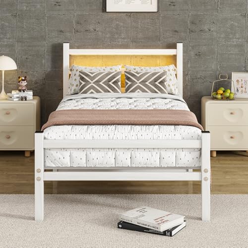 Opiniones de Recamara Individual Juvenil los preferidos por los clientes. 48 Maliacife- Marco de cama individual con cabecera y estribo, listones de acero resistentes con soporte de metal con estación de carga y luces LED, no necesita somier, sin ruido,...