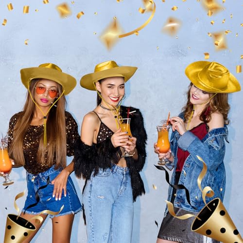 Image of Shyyween 24pcs Sparkly Western Cowgirl Hats for Adult Bulk Glitter Cowboy Hat Adjustable for Men Women Bachelor Western Party