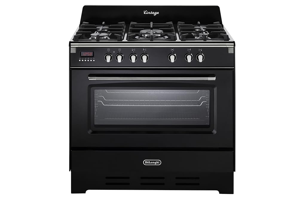 De Longhi MEM 965 NN - Cucina a gas 5 Fuochi con Forno Elettrico Ventilato, 90x60 cm, colore Nero