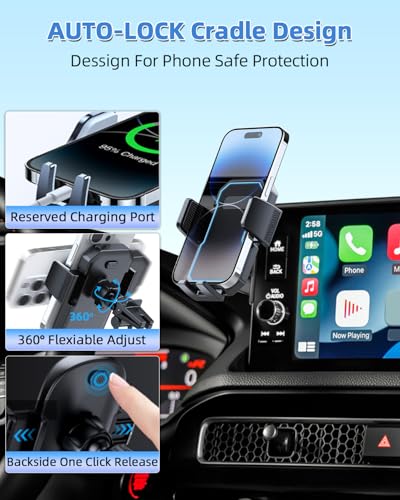 Image of PZK Car Phone Mount for Honda Civic 2022-2025 2026 /Acura Integra 2023-2025 LX /EX /EX-L /Sport /Sport Hybrid /Touring /Si /Type R for 7 /9-Inch Screen 360 Rotation Auto Lock Phone Holder with Storage Box