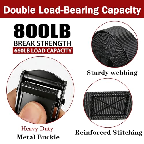 Lashing Straps with Buckles, 4Pack, 1 Inch × 5 Feet, Cargo Tie-Down Strap, Adjustable Cam Buckle Straps for Storage Luggage Trucks,Trailer,Motorcycle (4 Pack Black,1\"*5)