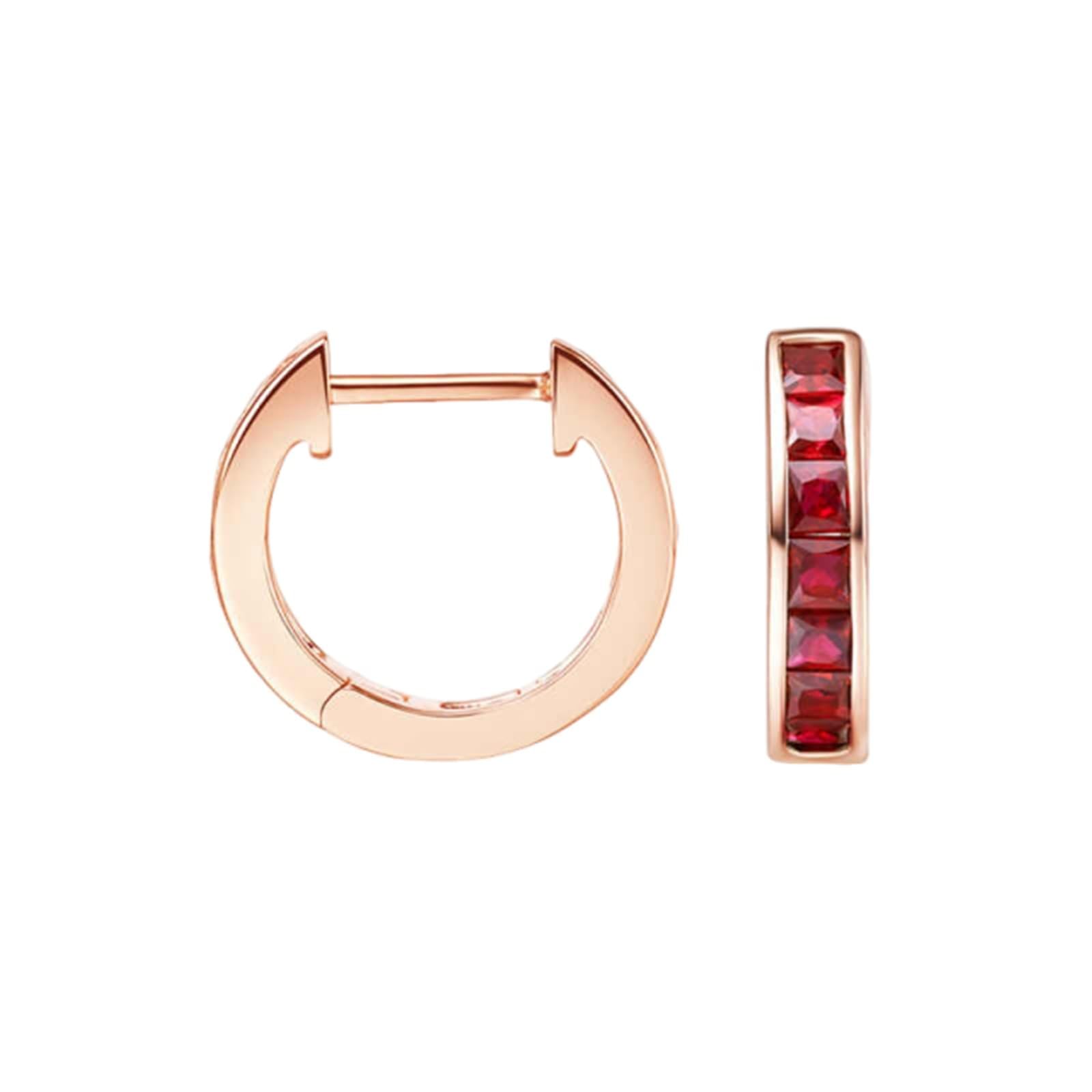 KnSam Prawdziwa biżuteria 9K/14K/18K czerwone złoto Creole Hoop, 0,87 ct rubin kolczyki damskie vintage klasyczny szlif księżniczki czerwone, kolczyki bez niklu 750/585/375 złoto