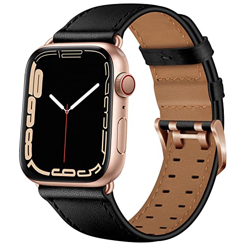 Miimall Compatible for Apple Watch 41mm/40mm/38mm Leather Strap, Genuine Leather Adjustable Band with Stainless Steel Buckle