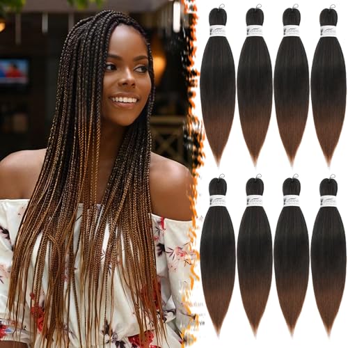 BARSDAR Cheveux Tressés Pré-étirés, 66cm 8 Packs Ombre Auburn Longue Braiding Hair Pre Stretched Yaki Texture Réglage D'eau Chaude Tresses Africaine...