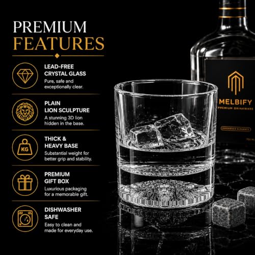Image of Melbify Plain Lion Whiskey Glass Gift Set | 2 Pcs Set | 300 Ml | Ultra-Premium | Imported | Luxurious | Ideal For Wedding Gifts, Anniversary, VIP And Corporate Gifts, Transparent