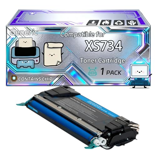 Image of XS734 Toner Cartridge Compatible for Lexmark XS734de XS736de XS748de CS736dn CS748de Printers, With Chip, 12000 Pages, Vibrant Colours (1 Pack Cyan)