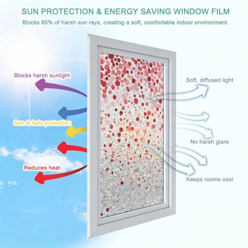 Vinilo para ventana arcoíris rojo con puntos y protección solar miniatura 7