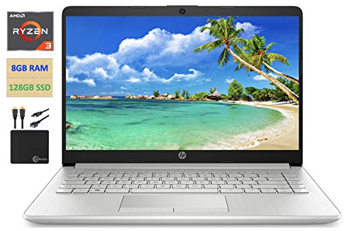 2021 Newest HP 14’’ HD Laptop Computer, AMD Ryzen 3 3250U up to 3.5GHz (Beat Intel i5-7200U), 8GB RAM, 128GB SSD, HD Webcam, Remote Work, WiFi, Bluetooth 4.2, HDMI, USB-A&C, Win10 S, w Marxsol Cables