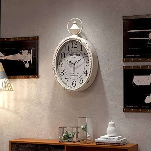 Menterry OVAL CLOCK WHITE Small Retro Oval Wall Clock, Antique Old Design, White Vintage Style, Battery Operated Silent Decor Wall Clocks For Kitchen,Bedroom,Farmhouse,Bathroom thumb #6
