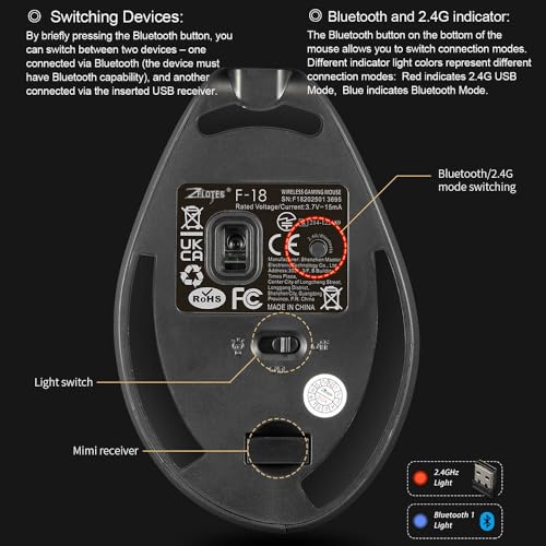 zelotes Ratón Gaming Inalámbrico con Joystick,Bluetooth Recargable,24.000 dpi,11 Botones Programable,BT 5.0/3.0 + USB 2.4G,RGB,Ratón Ergonómico Vertical Óptico para Portátil,PC,Tablets - imagen 6