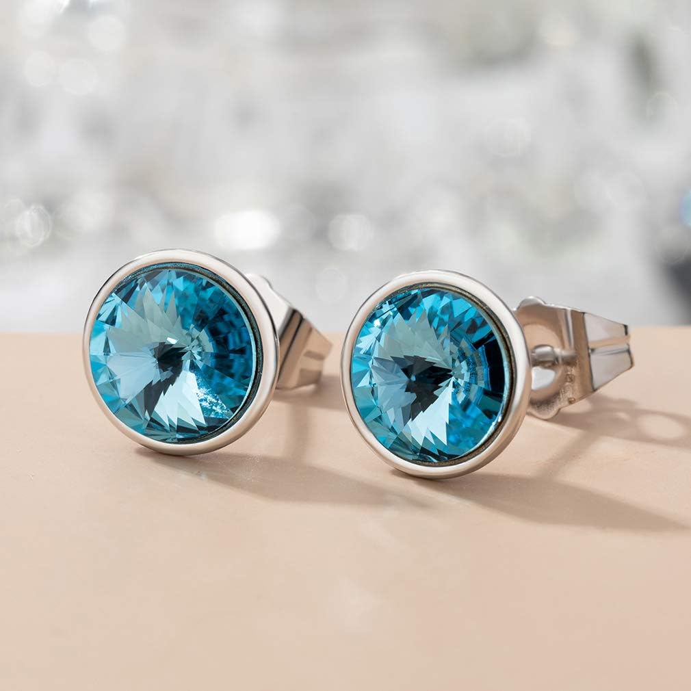 Round Austrian Crystal Stud Earrings for Women Fashion 925 Sterling Silver Hypoallergenic Jewelry - Image 6