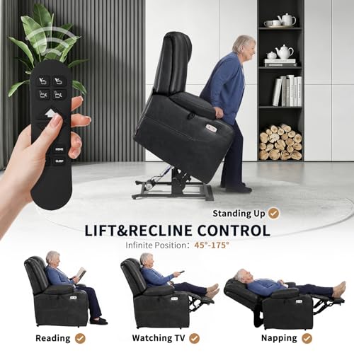 Image of EONIX Dual Motor Power Lift Recliner Chair for Elderly, 400lb, Black