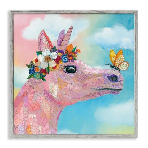 Pink Fantasy Unicorn Flower Blossoms, 24 x 24 Inch Framed Giclée Print