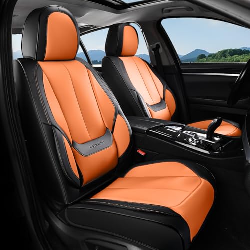 Image of Coverado Seat Covers, Car Seat Covers Full Set, Leather Seat Covers for Cars, Car Seat Protector, Black Car Seat Covers Front Seats and Back Seats Universal Fit for Most Cars Orange