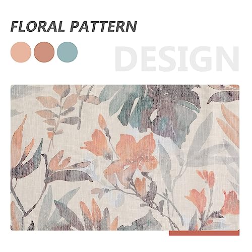 Image of MYSKY HOME Curtains 90 Inch Length Orange Curtains for Living Room Flower Printed Light Filtering Privacy Protect Drapes Set Natural Linen Look Window Treatment Grommet 2 Panels,Coral and Natural