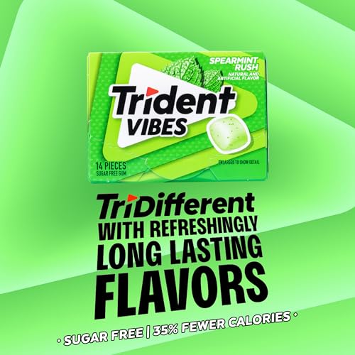 Image of Trident Vibes SPEARMINT RUSH Sugar Free Chewing Gum, 14 Pieces (Pack of 9)