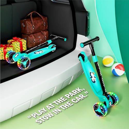 Image of 3 Wheel Kick Scooter for Kids of Age 3-8 Years, All PU 3 Wheel 3 Level Height Adjustment, Light Weight 50kgs Weight Capacity for Kids (Mint LED Light)