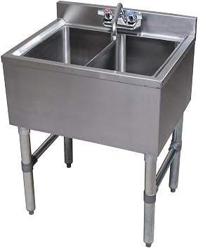 Commercial Stainless Steel Two Compartment Under Bar Sink 19" x 24"