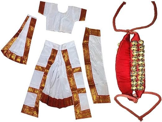 BHARATANATYAMWORLD Girls Readymade Bharatnatyam Dress for Girls with 1 Line Ghungroo | Classical Dance Costume Dress for Competitions/Annual Functions/School Events | (4 to 6 Yeras) White (B09PZZHG8B) Amazon Price History, Amazon Price Tracker