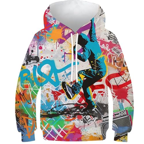 Pull sport casual avec poches sweat enfant graffiti 3D ultra confortable