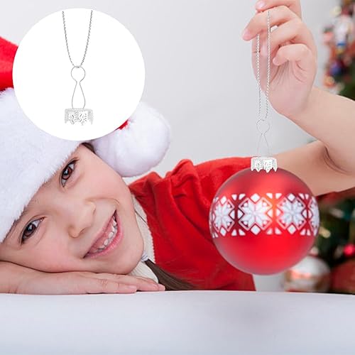 Miniatura 7 de WEBEEDY Juego de 120 tapas redondas de adorno de Navidad, color plateado, repuesto con cuerdas para colgar en el árbol de Navidad