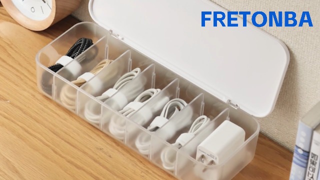 2 Scatole Organizer Per Cavi Con Coperchio Trasparenti - 7 Scomparti E 20 Fascette Incluse - Contenitore Per Scrivania, Ufficio, Gioielli E Cosmetici, 22x8x5.5 Cm - 2