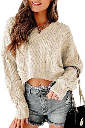 Tankaneo Women's V Neck Cropped Sweater Long...