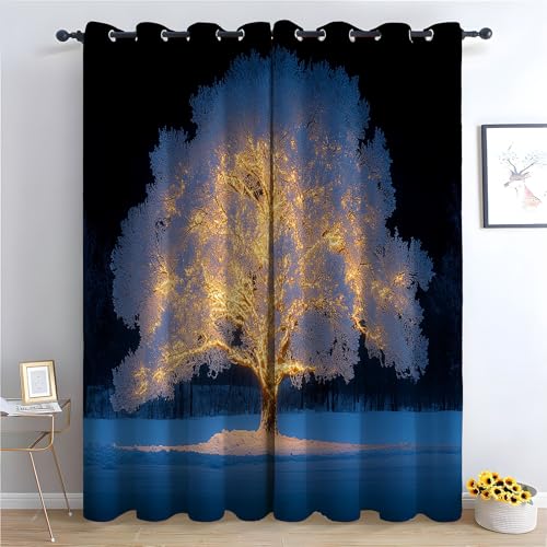 Rideaux grand arbre blanc d'automne thermiques isolants format 2 pan