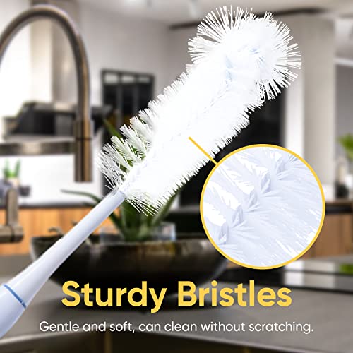 Superio Bottle Brush Scrubber Long, Blue And White Baby Bottle Brush With Rubber Grip Handle #TOP5