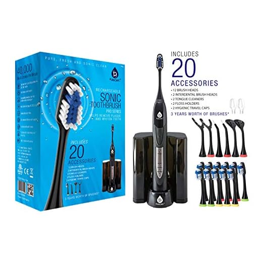 PURSONIC S520 Black Ultra High Powered Sonic Electric Toothbrush with Dock Charger, 12 Brush Heads & More! (Value Pack)