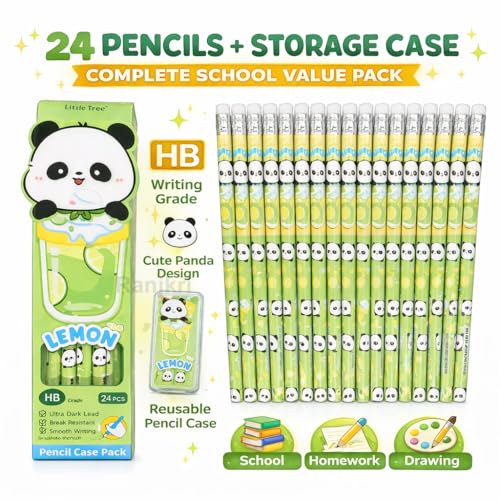 Image of Cute Panda HB Pencil Set for Kids with Storage Case, 24 Pcs Writing Pencils, Break Resistant Dark Lead, Smooth Writing School Stationery, Birthday Return Gift, Back to School Supplies