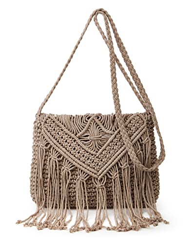 Image of Crossbody Purse for Women Cute Macrame Hobo Satchel Bags Knit Summer Beach Bag Tassels Shoulder Crochet Tote Handbag