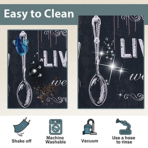 Carvapet 2 Pieces Kitchen Rug Set Non-Slip Backing Mat Throw Rug For Kitchen Doormat Runner Rug Set, Motto Design, Blackish/Dark Grey (17"X48"+17"X24") #TOP6