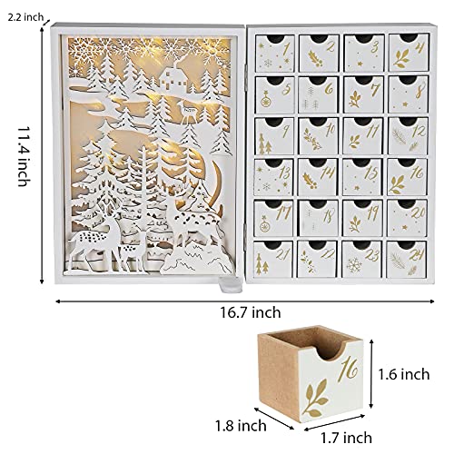 MorTime Livro de calendário branco do advento com 24 gavetas, livro de contagem regressiva para Nata