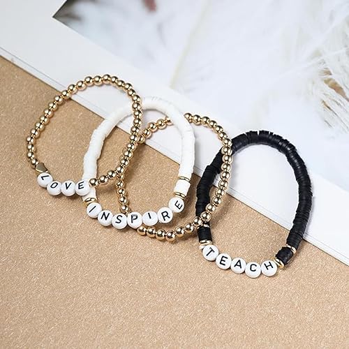 Pingyongchang Teacher Bracelet - Mixed Color Polymer Clay Bohemian Handmade Beaded Bracelets for Women - Love Teach Inspire Jewelry for Teacher Appreciation2