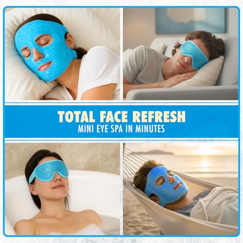 Image of Perfect Remedy Ice Face Mask and Cooling Eye Masks for Puffy Eyes, Versatile Gel Bead Face Ice Pack and Cooling Eye Kit for Overall Facial Tension and Discomfort, Use for Hot or Cold Therapy (Blue)